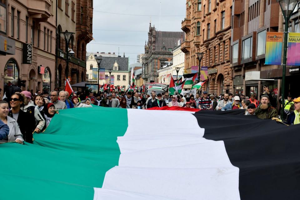 Protest in Malmo’s main square (REUTERS)