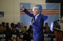 Democratic presidential candidate former Vice President Joe Biden speaks at a rally Friday, Feb. 21, 2020, in Las Vegas. (AP Photo/John Locher)