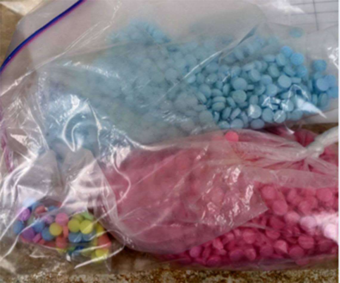 Fentanyl-laced pills, including pink and rainbow-colored pills, seized by the Southeast Washington Safe Streets Task Force in December 2022. Department of Justice
