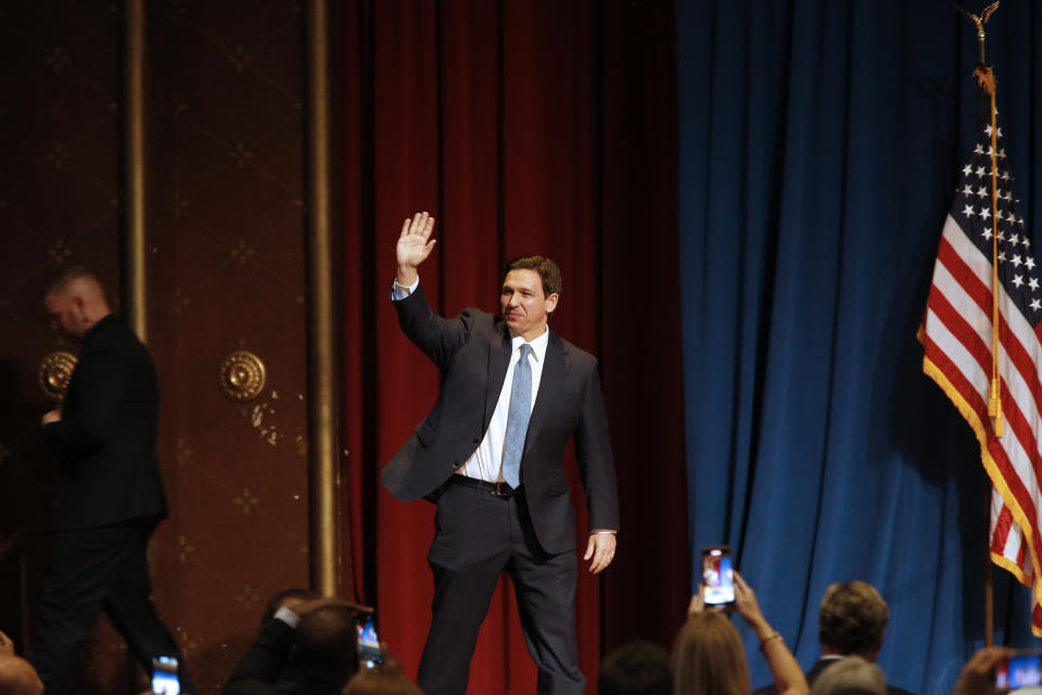 GREENSBORO, NC - June 9: Florida Gov. Ron DeSantis takes the stage during the North Carolina Republican Party Convention at the Koury Convention Center in Greensboro, N.C., Friday, June 9, 2023. DeSantis entered the presidential race in late May setting himself as one of the front runners to challenge former President Donald Trump. (Photo by Eamon Queeney for The Washington Post via Getty Images)