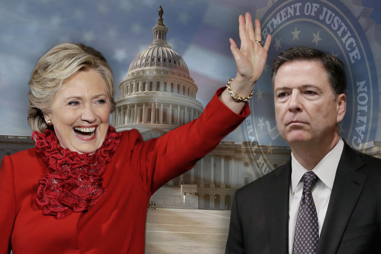 Hillary Clinton, James Comey. (Yahoo News photo illustration, photos: Matt Rourke/AP, Mark Wilson/Getty Images, AP)