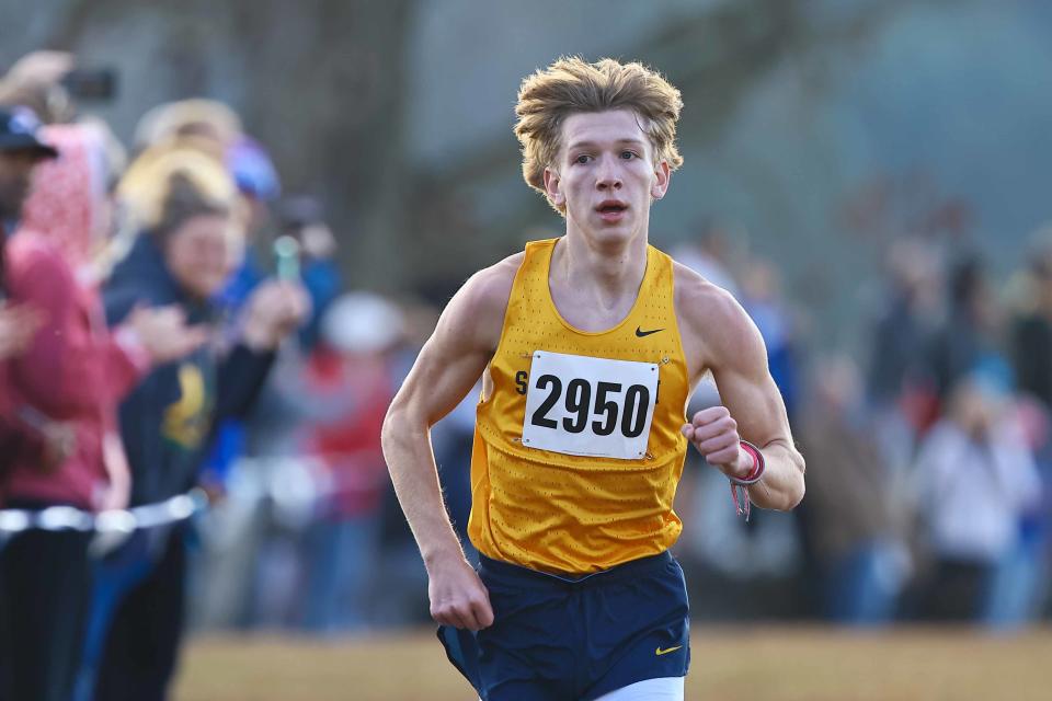 Salesianum's Ethan Walther wins the boys division I race at the DIAA Cross Country Championships Saturday, Nov. 11, 2023 at Brandywine Creek State Park.