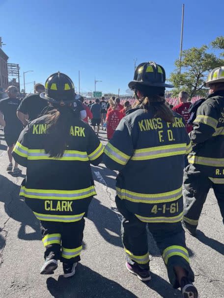 PHOTO: Erica Johnston runs in her firefighter gear from the Brooklyn Battery Park Tunnel to Ground Zero in the 2021 Tunnel to Towers 5k. (Courtesy Erica Johnston)