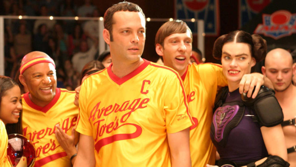 Vince Vaughn and his cast in Dodgeball.