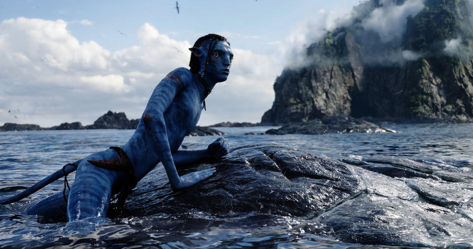 This image released by 20th Century Studios shows Britain Dalton, as Lo'ak, in a scene from "Avatar: The Way of Water." (20th Century Studios via AP)