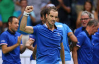 Croatia Tennis - Croatia v France - Davis Cup Semi Final - Kresimir Cosic Hall, Zadar, Croatia - 16/9/16 France's Richard Gasquet react after winning the singles match against Croatia's Borna Coric. Reuters/Antonio Bronic