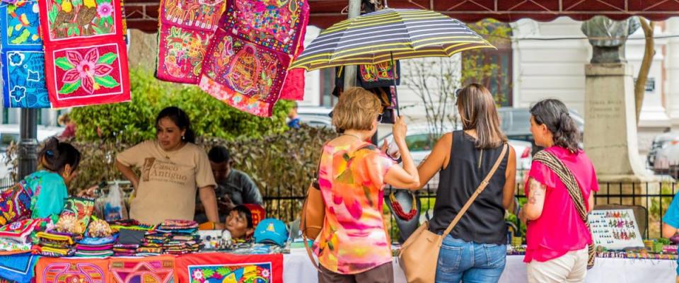 Panama City, Panama. March 2018. A view of a market selling souvenirs in Panama City in Panama