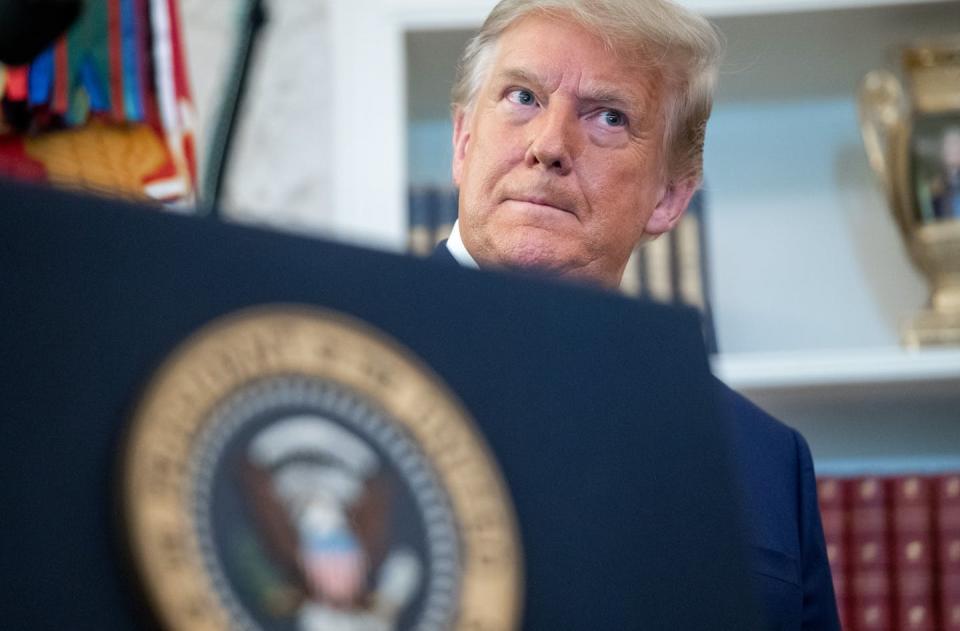 Former U.S. President Donald Trump at White House in 2020. <a href="https://www.gettyimages.com/detail/news-photo/president-donald-trump-looks-on-during-a-ceremony-news-photo/1229998808?adppopup=true" rel="nofollow noopener" target="_blank" data-ylk="slk:Saul Loeb /AFP via Getty Images;elm:context_link;itc:0;sec:content-canvas" class="link ">Saul Loeb /AFP via Getty Images</a>