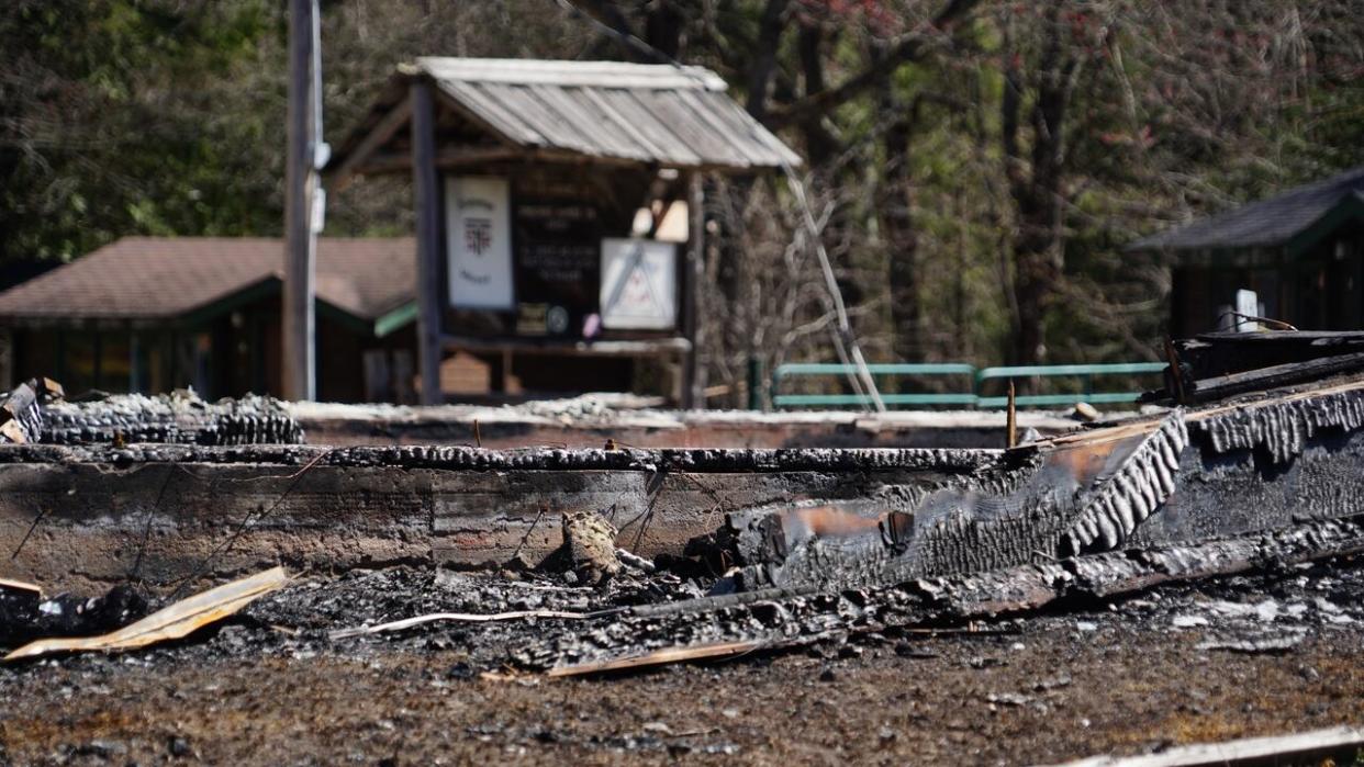Tamaracouta Scout Reserve's main lodge burned to the ground on Saturday. The Scouts Canada camp has been closed for six years. (Charles Contant/CBC - image credit)
