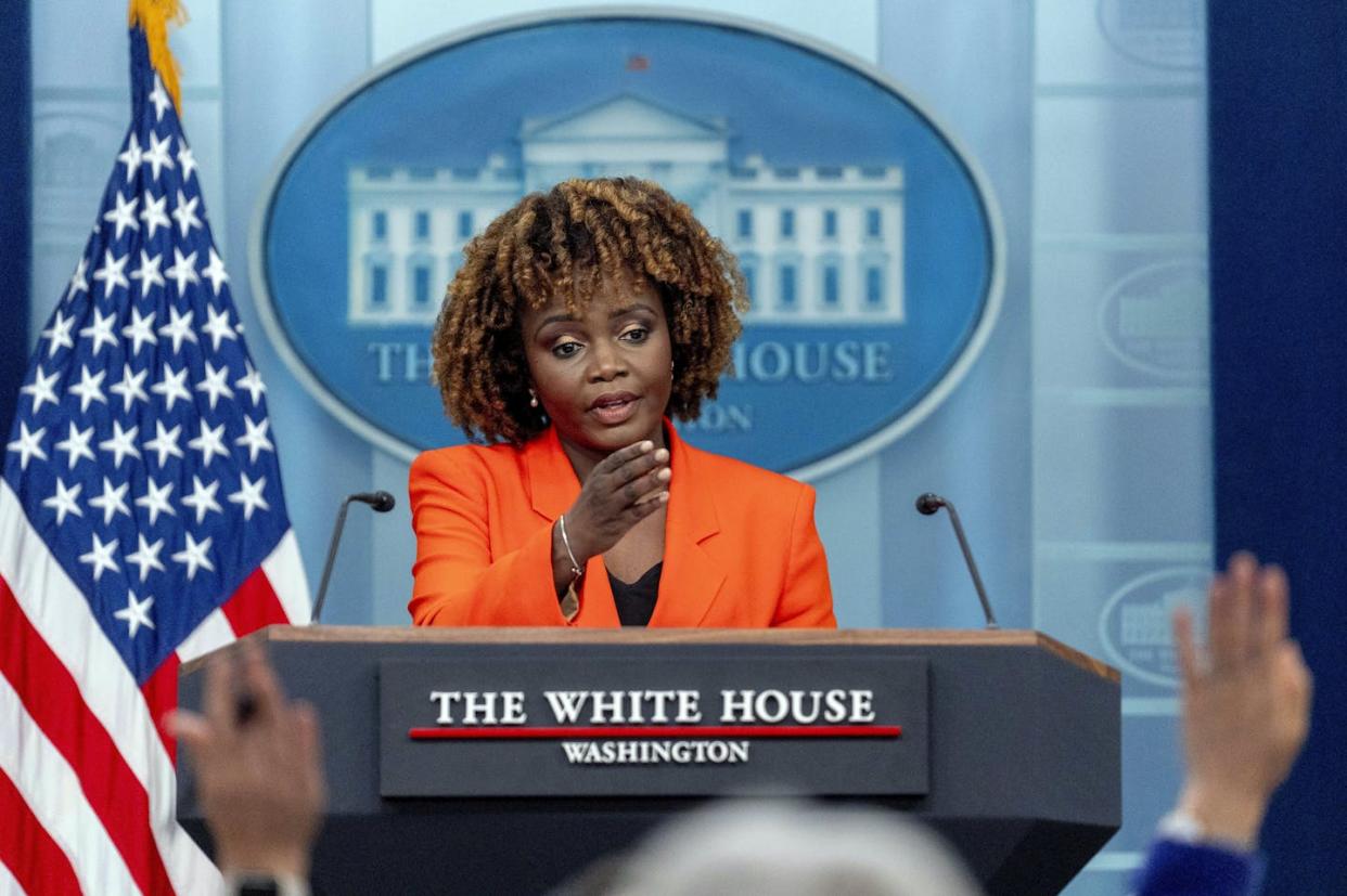 White House press secretary Karine Jean-Pierre took questions on the day the Biden administration announced an executive order that puts personal data privacy in a national security context. <a href="https://newsroom.ap.org/detail/Biden/8e243ab989c94229acc5325bd910a11f/photo?Query=White%20House%20Feb.%2028,%202024" rel="nofollow noopener" target="_blank" data-ylk="slk:AP Photo/Andrew Harnik;elm:context_link;itc:0;sec:content-canvas" class="link ">AP Photo/Andrew Harnik</a>