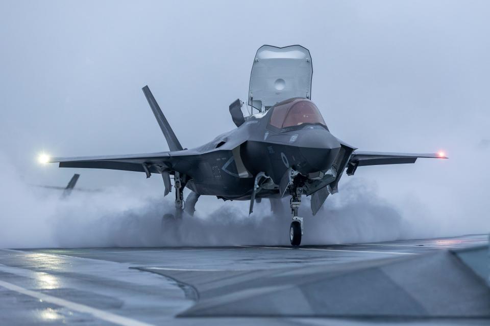 An F-35 during take-off.