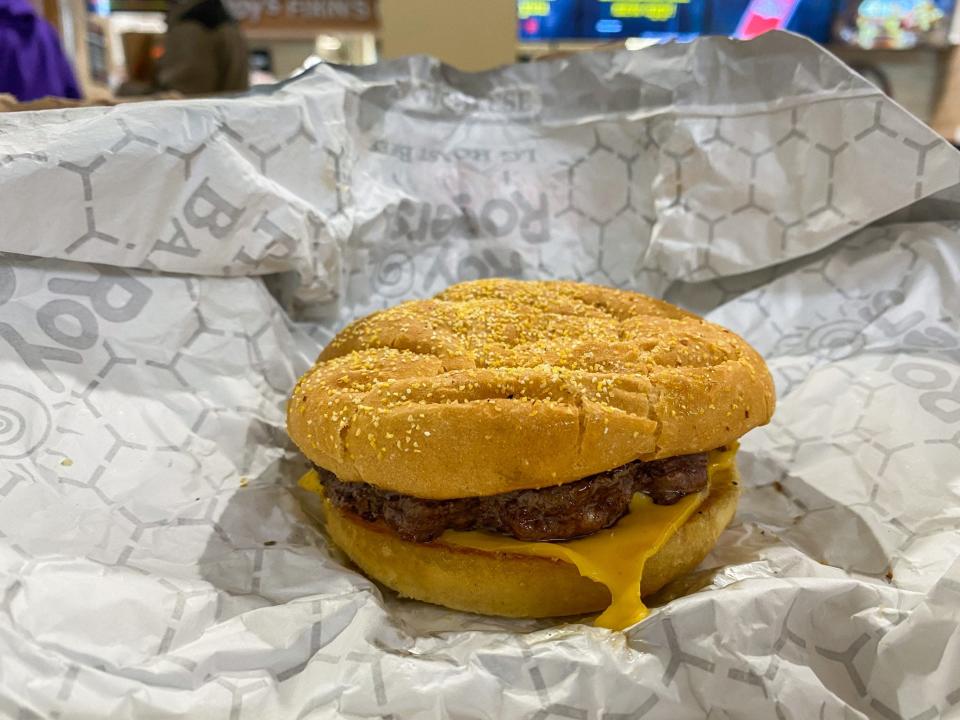 A burger at Roy Rogers