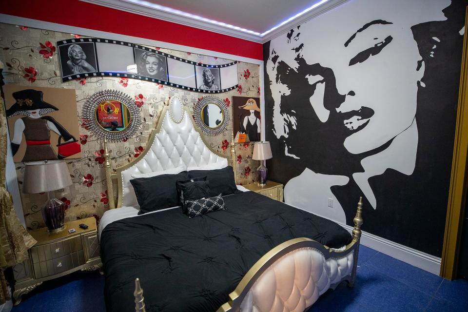 One of the rooms in the Hollywood-themed home is decked out in Marilyn Monroe decor.