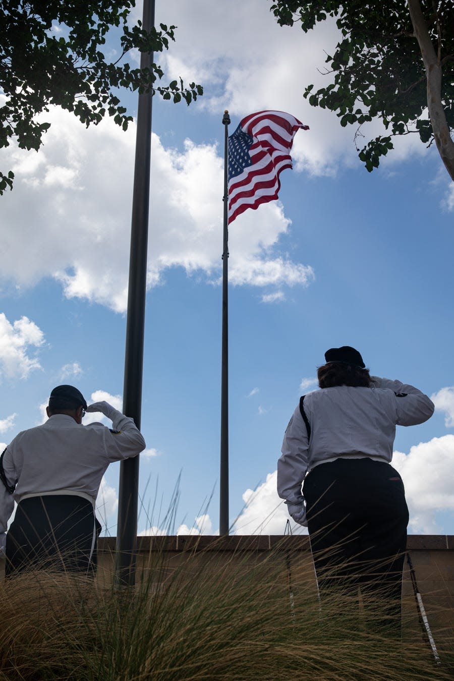 The Memorial Services Detachment salutes the Presentation of the Colors at a ground breaking ceremony for an expansion of the Coastal Bend State Veterans Cemetery on Friday, Sept. 22, 2023, in Corpus Christi, Texas.