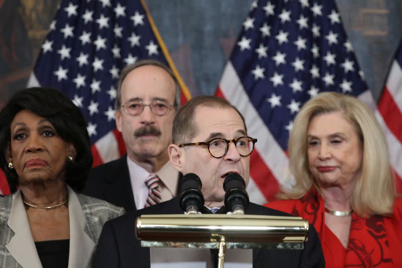 House Democratic committee chairs announce articles of impeachment against President Trump on Capitol Hill in Washington