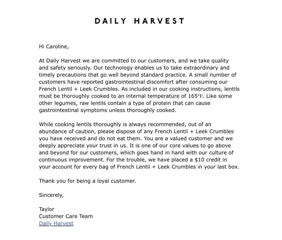 <div class="inline-image__caption"><p>An email Daily Harvest sent to customers</p></div> <div class="inline-image__credit">Daily Harvest</div>