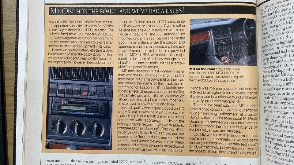 What Hi-Fi? January 1993 MiniDisc in-car panel