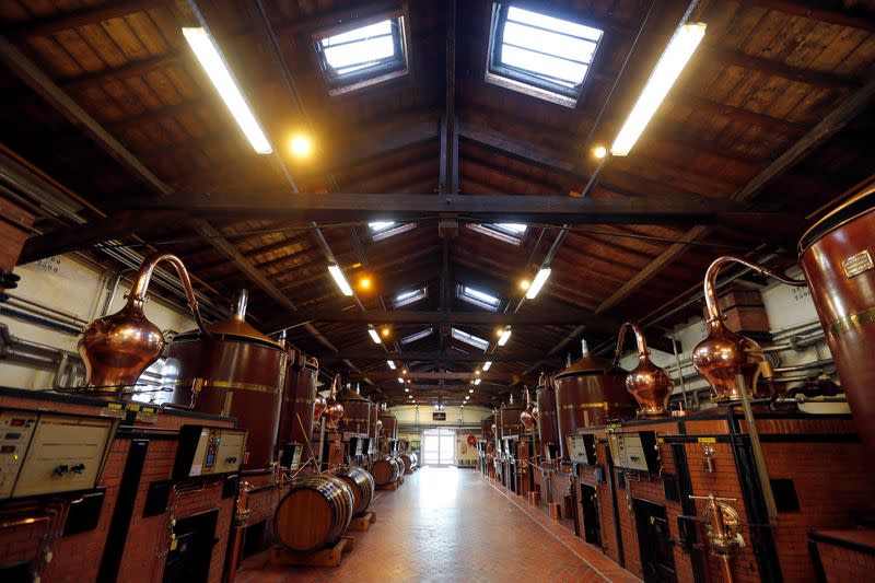 FILE PHOTO: A general view shows the distillery with copper stills, also known as alambics, used for a double distillation process at Courvoisier cognac house in Cognac