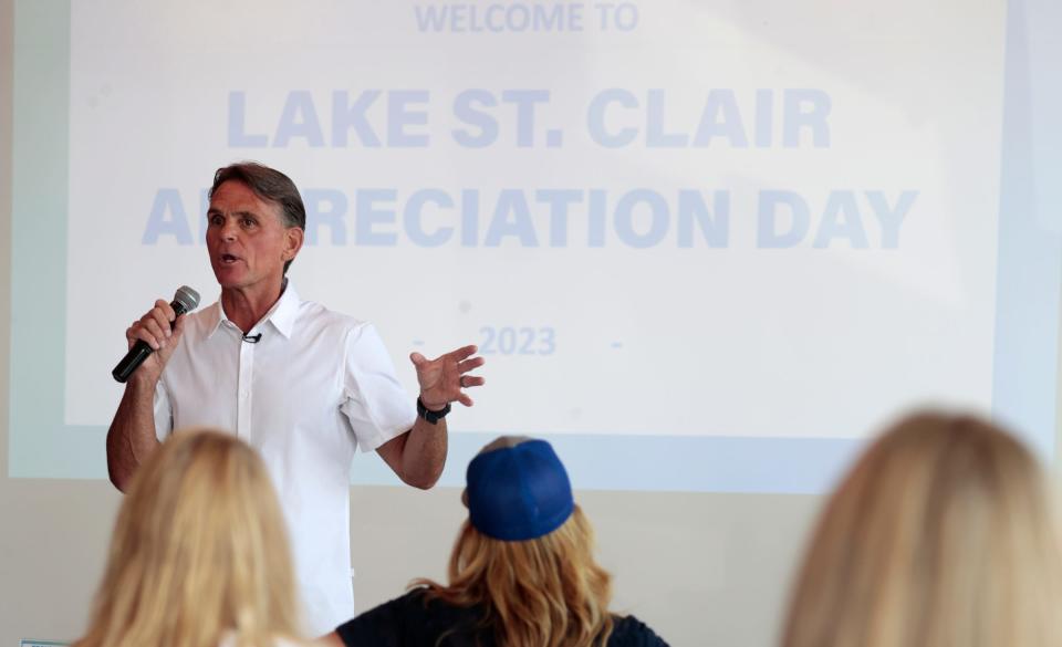Macomb County Executive Mark A. Hackel gave his State of the Lake address to a crowd gathered at MacRay Harbor Marina in Harrison Township on Wednesday, July 26, 2023.