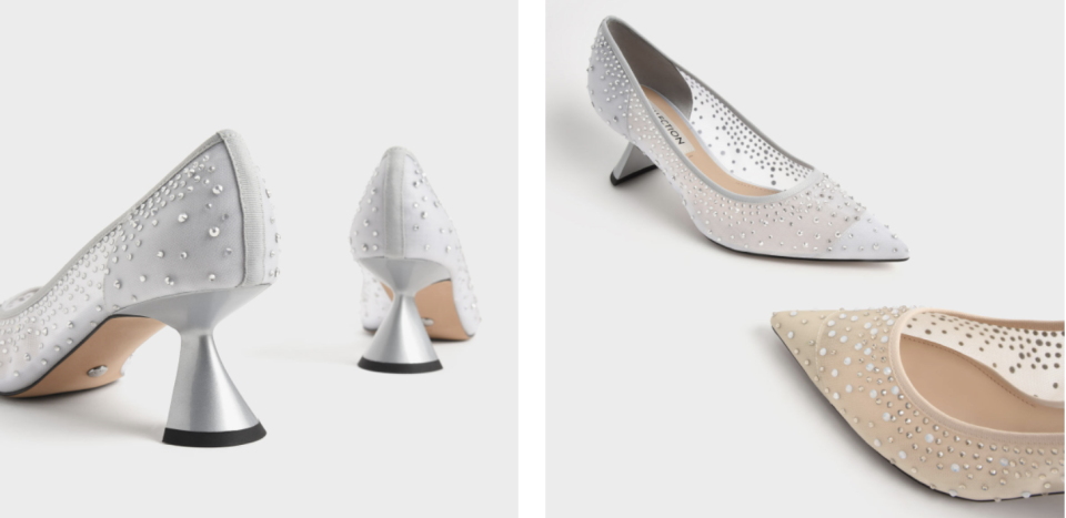 Blythe Mesh Embellished Sculptural Heel Pumps. PHOTO: Charles & Keith