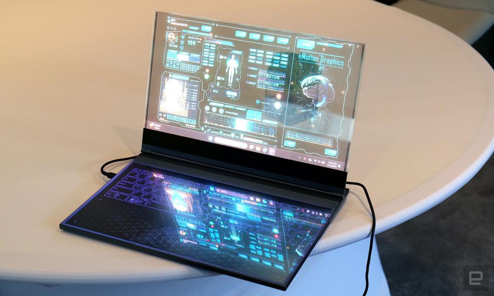 <p>In-person photos of Lenovo's new concept device -- Project Crystal -- which the company claims is the world's first laptop with a transparent micro LED display.</p>
