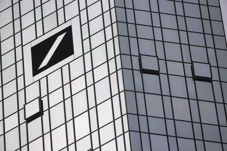 The Deutsche Bank logo is seen at its headquarters in Frankfurt, Germany, in this October 29, 2015 file photo. REUTERS/Kai Pfaffenbach/Files