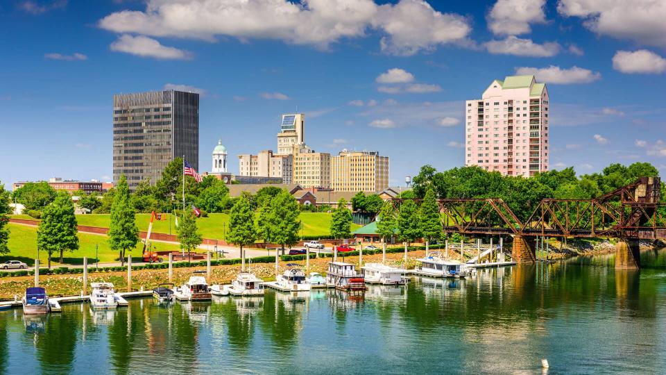 Augusta, Georgia, USA downtown skyline on the Savannah River.