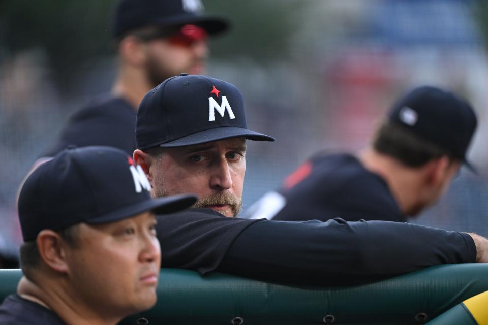 Minnesota Twins manager Rocco Baldelli looks on during his team's 12-3 loss against the Washington Nationals at Nationals Park on Monday.