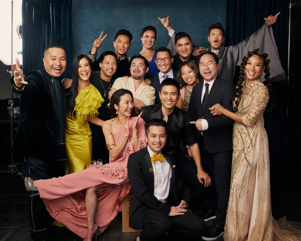 Attendees of the inaugural Gold Gala. (Top from left): Prabal Gurung, Lisa Joy, Jose Antonio Vargas and Destin Daniel Cretton. (Middle from left): Phillip Lim, Lisa Ling, Benny Luo, Bao Nguyen, Daniel Dae Kim, Joy Moh, Andy Kim and Jeannie Mai Jenkins. (Sitting from left): Michelle Yeoh, Jeremy Tran and Bing Chen. - Credit: Courtesy of Gold House