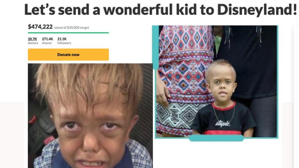 The fundraiser to send Quaden to Disneyland has raised more that $470,000 but his mother says she wants to donate it to charity. Source: GoFundMe 