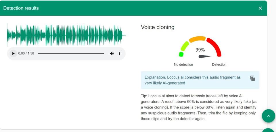 <span>Screenshot showing the detection level of the audio clip, taken on June 11, 2024</span>