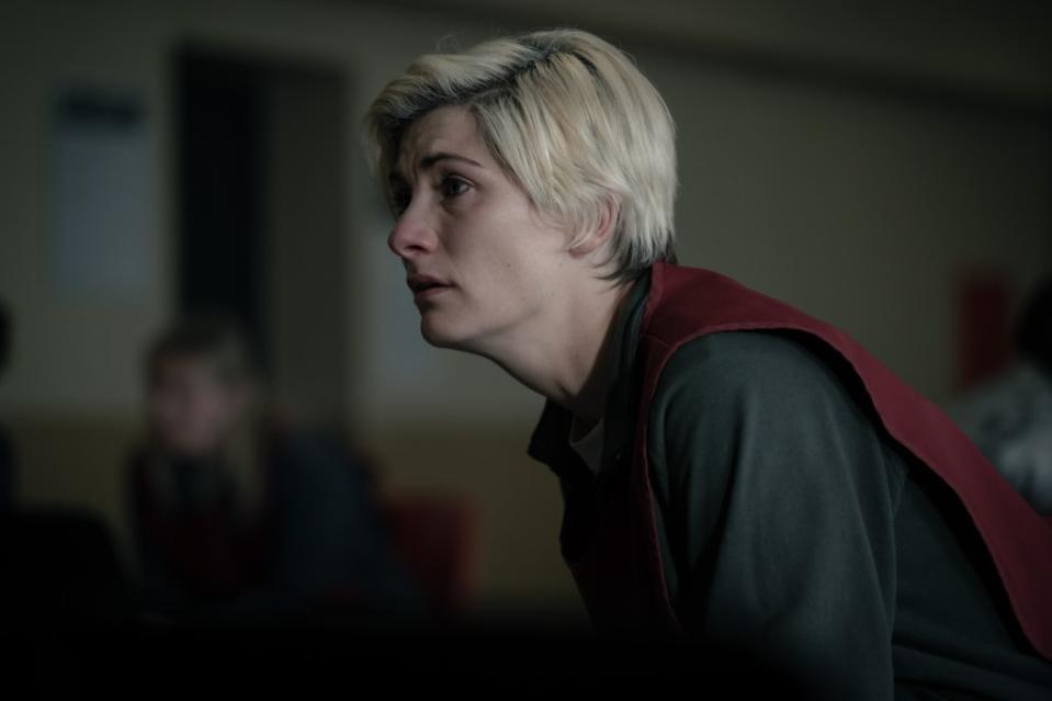 Orla (Jodie Whittaker) is serving time in Carlingford Prison for stealing electricity. BBC Studios/BBC. Photographer: Sally Mais