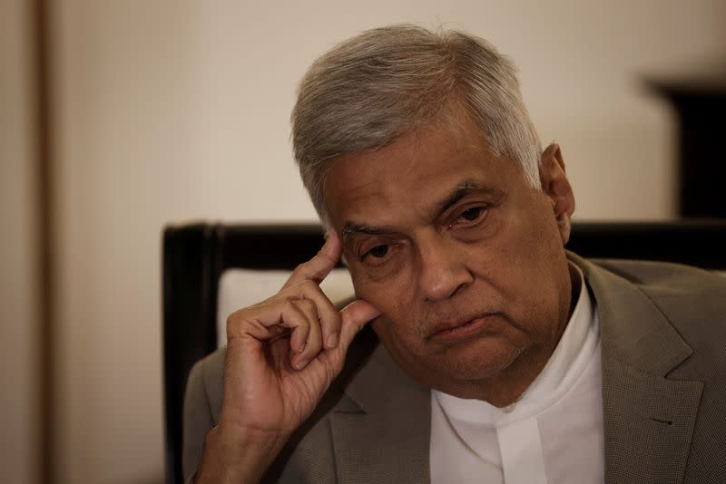 Sri Lanka's Prime Minister Ranil Wickremesinghe attends an interview with Reuters at his office in Colombo