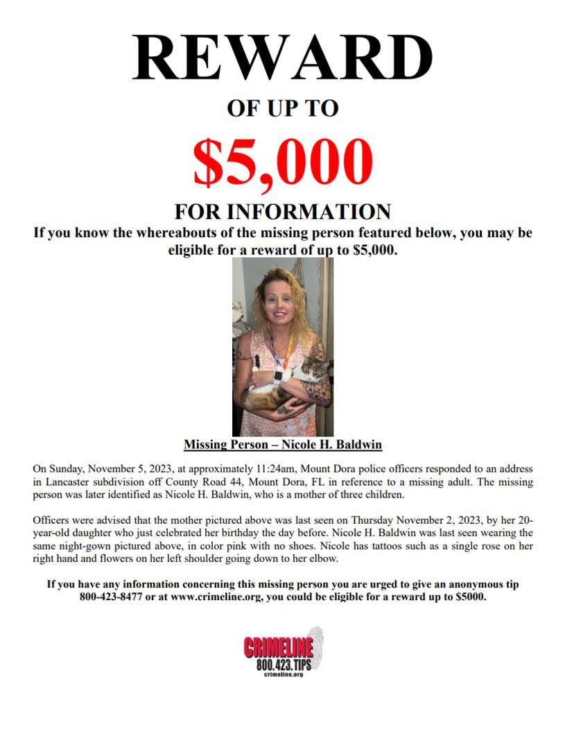 The reward poster for Nicole Baldwin