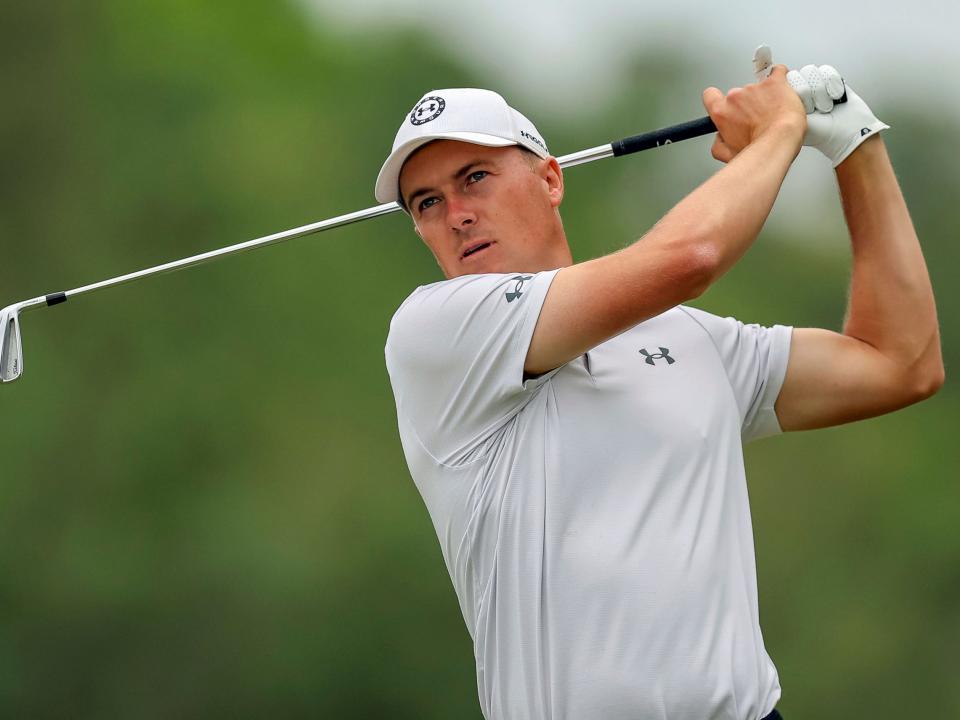 Jordan Spieth tees off on the second hole during the third round of the Valspar Championship.