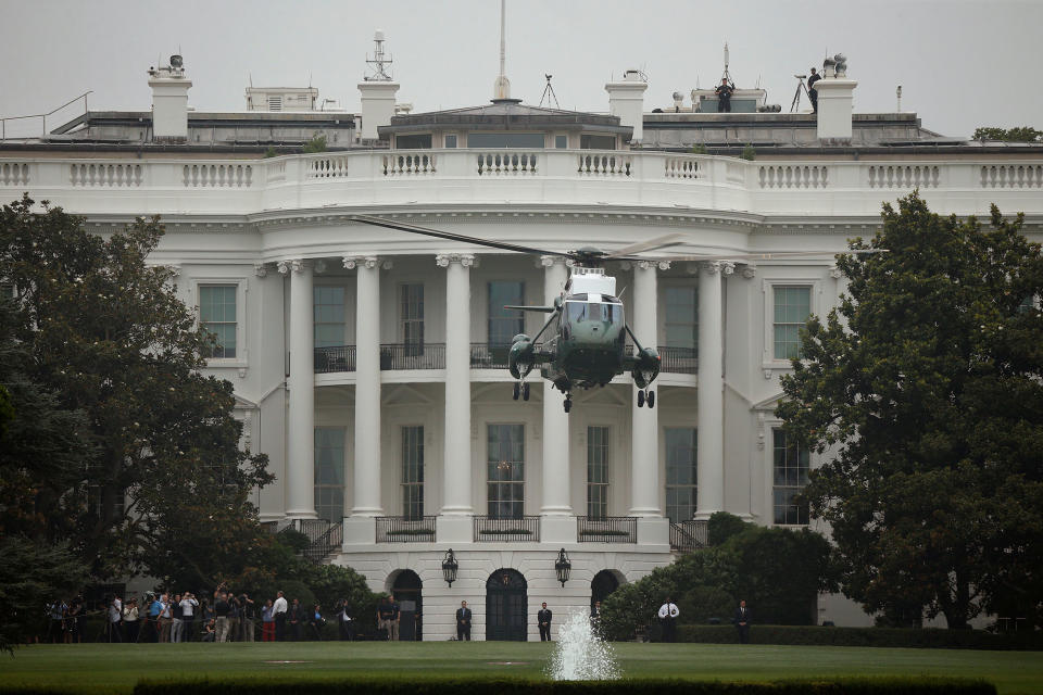 <p>Marine One carrying President Donald Trump departs from the South Lawn of the White House in Washington, July 5, 2017. (Photo: Joshua Roberts/Reuters) </p>