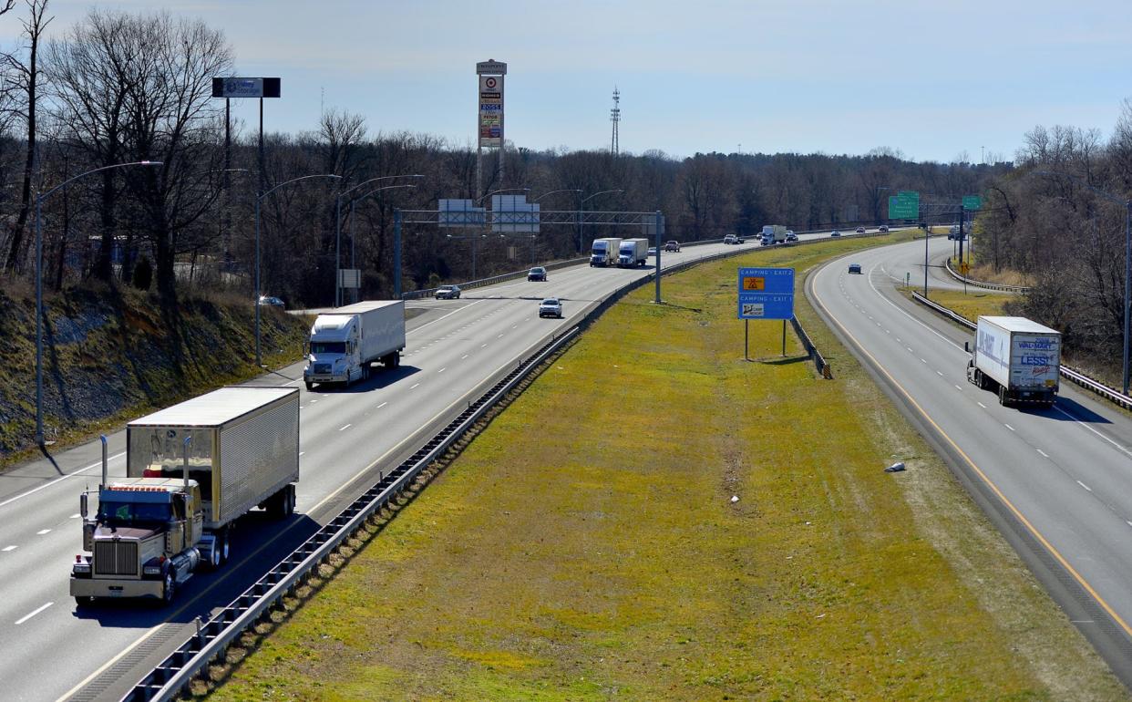 Cars and trucks are seen traveling on Interstate 81 from the Halfway Boulevard overpass in this file photo from 2020.