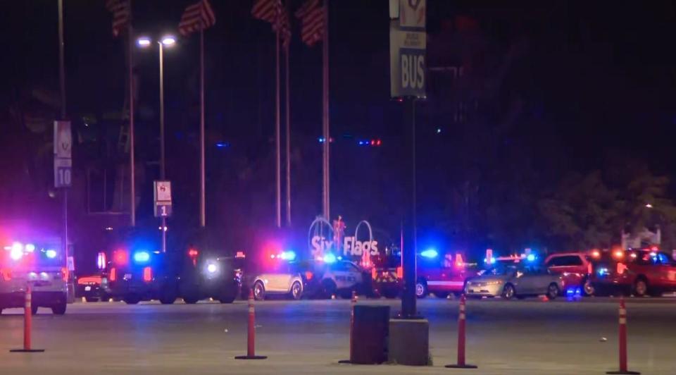 At the scene of a shooting in the parking lot of Six Flags Great America in Gurnee, Illinois. Aug. 14, 2022.  / Credit: (CBS Chicago)