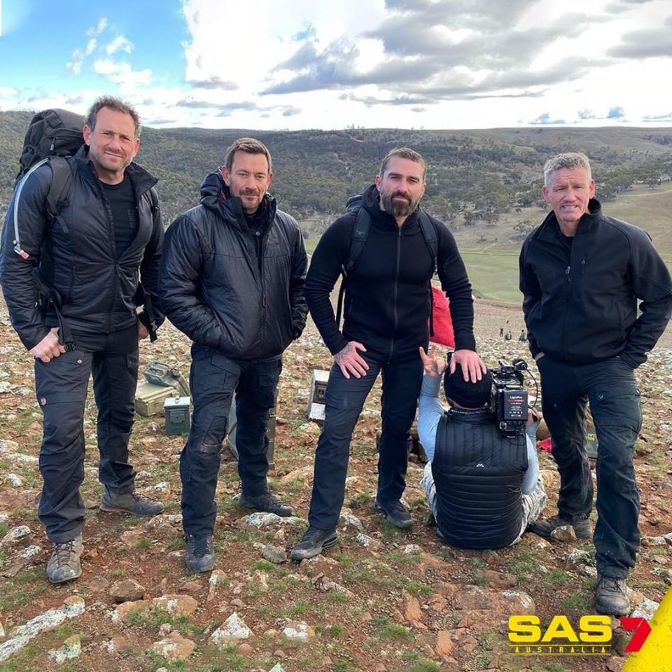 Ollie (far left) with his fellow DS Ant Middleton and Mark Billingham on SAS Australia in 2020. Photo: Channel 7.