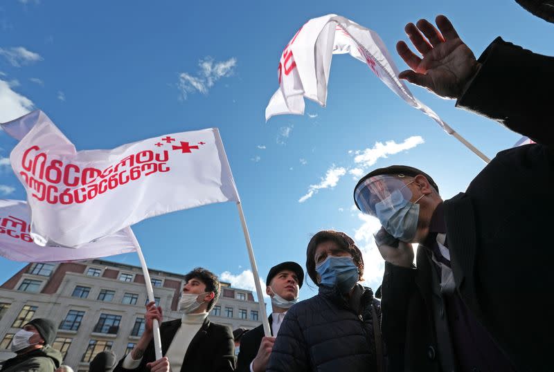 Georgian opposition supporters protest in Tbilisi