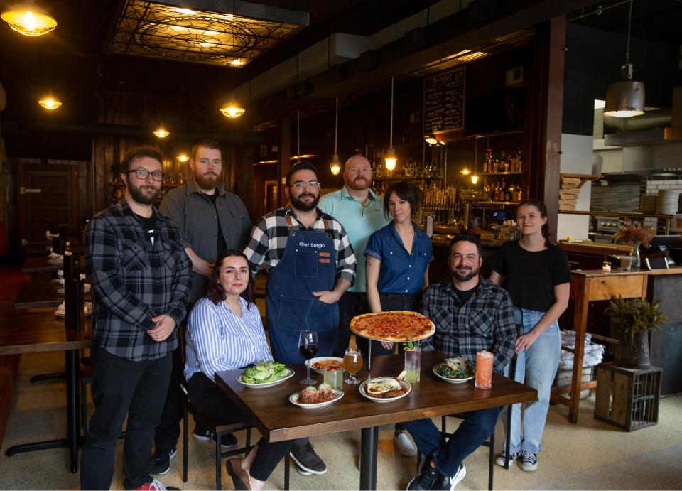 Left to right- Justin Franco, manager, Mike Peterson, manager, Lauren Guest, head server, Sergio Casal, head of food and beverage, Simon Dick, manager, Jennifer Runfola, head bartender, Charles Interrante, owner, and Megan August, kitchen manager. Capitoline is a craft casual restaurant in Asbury Park that offers rustic Italian fare and inventive cocktails in an industrial chic setting.  
Asbury Park, NJ
Friday, March 22, 2024