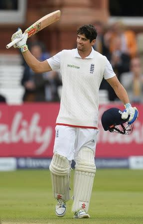 England's Alastair Cook celebrates reaching his 150. Action Images via Reuters / Philip Brown