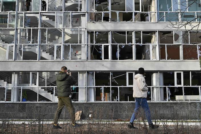 Damage to a school in Kyiv from strikes on 31 December (AFP/Getty)