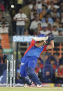 Delhi Capitals' Prithvi Shaw plays a shot during the Indian Premier League cricket match between Delhi Capitals and Gujarat Titans in Ahmedabad, India, Wednesday, April 17, 2024. (AP Photo/Pravin Indrekar)