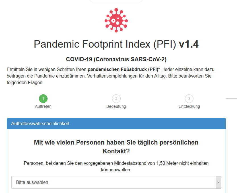 Mit wie vielen Personen haben Sie täglich Kontakt? Mehr als 1000? Dann ist Ihr Pandemic Footprint Index wahrscheinlich sehr hoch. Foto: Screenshot / www.pandemic-footprint.com