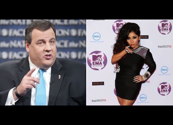 New Jersey Governor Chris Christie has no love for the "Jersey Shore" cast and Snooki isn't fond of him either.     Christie has been vocal about his distaste for the cast and has referred to them as "losers," and also vetoed a $420,000 tax credit for the MTV reality show in September 2011.    Snooki doesn't appriaciate being called a loser and the pint-size reality star <a href="http://www.huffingtonpost.com/2012/02/01/snooki-refuses-to-vote-for-chris-christie_n_1247211.html" target="_hplink">tweeted that she wouldn't be voting for Christie for president </a> and added, "Love always, the "buffoons" from that degrading Jersey Shore show."    Christie wasn't and isn't running for president, but Snooki regardless explained:      "I DEF don't want a judgmental president who has NEVER met me in person. F that. idc who exploits me. But for a man wanting to be president&calling us names when he's never met us..no thanks. I'll stick w Obama."    