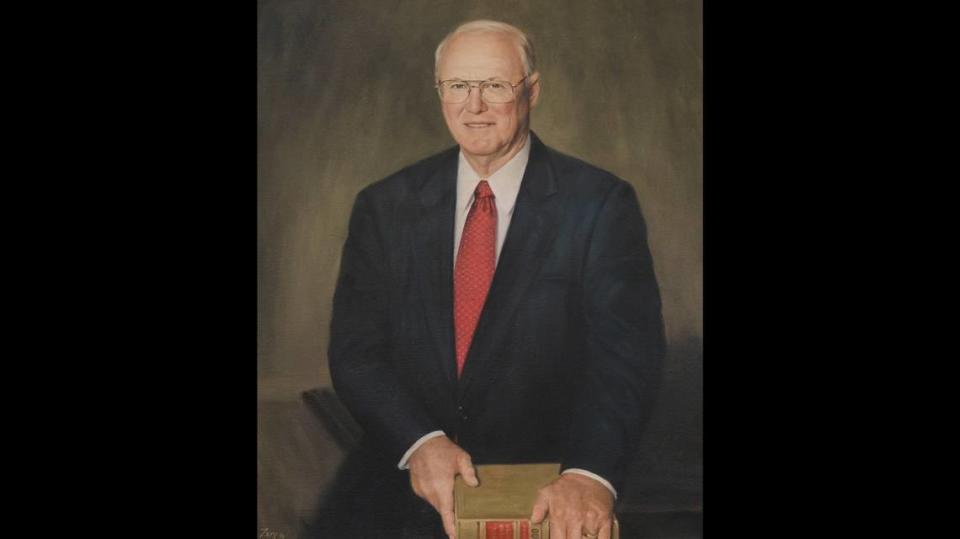 A portrait of Randolph Murdaugh III, Solicitor for the 14th Circuit between 1986 and 2006, hangs in the General Sessions Courtroom A in Hampton, S.C.