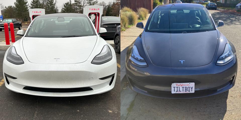 A Tesla Model 3 in Michigan (Left) and another in California (Right)