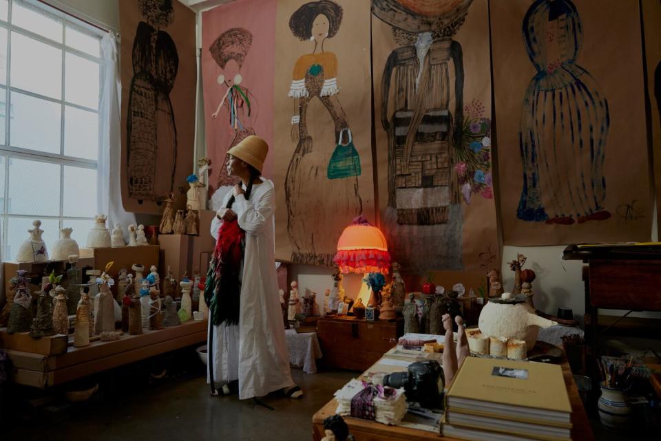 Natalia in her intimate L.A. studio. The space is filled with her creations, ranging in sculpture, painting, and vessels.