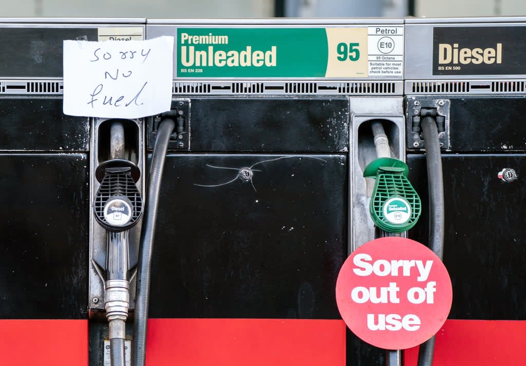 Fuel pumps out of use at a deserted petrol station forecourt in Honley, West Yorkshire (Danny Lawson/PA) (PA Wire)